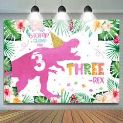 Lofaris Pink Dinosaur Rainforest Happy 3rd Birthday Backdrop
