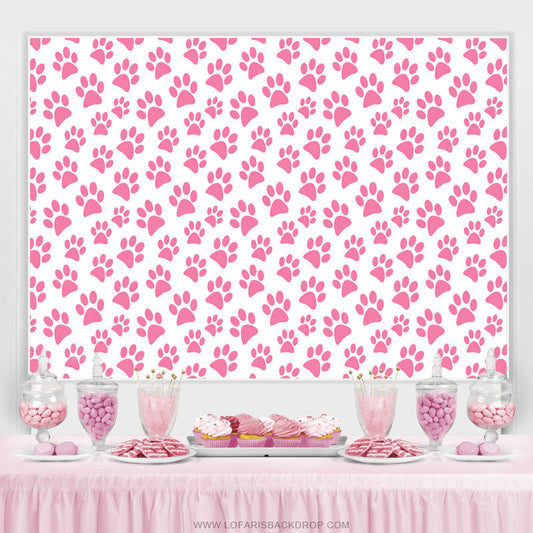 Lofaris Pink Dog Paw Cartoon Themed Simple Birthday Backdrop