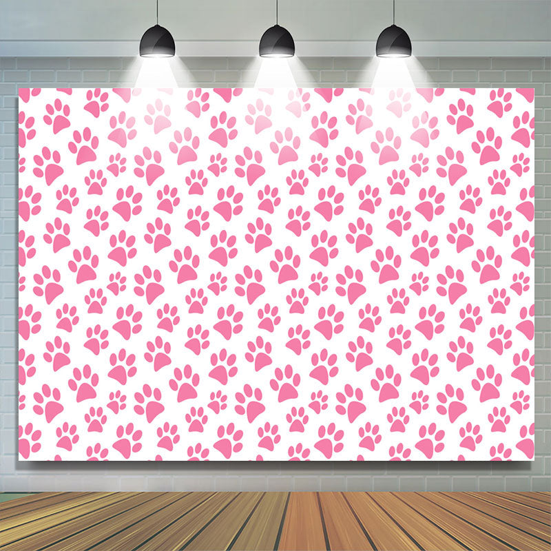 Lofaris Pink Dog Paw Cartoon Themed Simple Birthday Backdrop