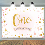 Load image into Gallery viewer, Lofaris Pink Dot Gold Glitter First Happy Birthday Backdrop