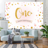 Load image into Gallery viewer, Lofaris Pink Dot Gold Glitter First Happy Birthday Backdrop