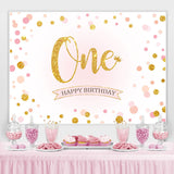 Load image into Gallery viewer, Lofaris Pink Dot Gold Glitter First Happy Birthday Backdrop