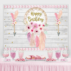 Lofaris Pink Dreamcatcher Happy Birthday Floral Backdrop for Girls