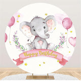 Load image into Gallery viewer, Lofaris Pink Elephant And Ballon Round Girls Birthday Backdrop