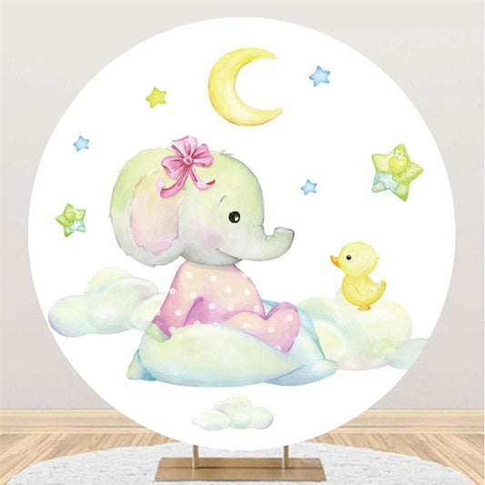 Lofaris Pink Elephant And Moon Star Round Baby Shower Backdrop