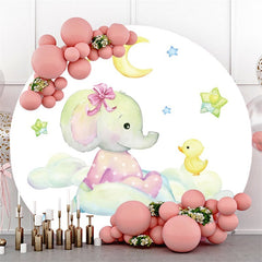 Lofaris Pink Elephant And Moon Star Round Baby Shower Backdrop