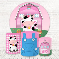 Lofaris Pink Farm Cute Cow Round Backdrop Kit For Baby Shower