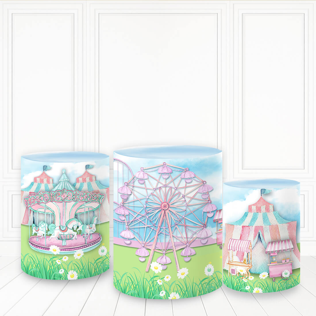 Lofaris Pink Ferris Wheel And Circus Cylinder Cover Light Blue Pillar