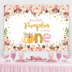 Lofaris Pink Floeal and Ripe Pumpkin 1St Birthday Backdrop