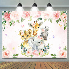 Lofaris Pink Floral and Animals Cartoon Backdrop for Kids