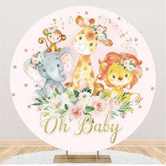 Lofaris Pink Floral And Animals Round Backdrop For Baby Shower