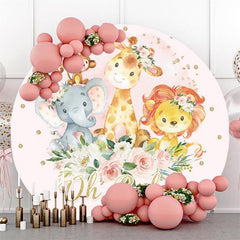 Lofaris Pink Floral And Animals Round Backdrop For Baby Shower
