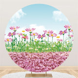 Load image into Gallery viewer, Lofaris Pink Floral And Blue Sky Round Baby Shower Backdrop