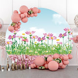 Load image into Gallery viewer, Lofaris Pink Floral And Blue Sky Round Baby Shower Backdrop