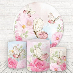 Lofaris Pink Floral And Butterfly Round Birthday Backdrop Kit