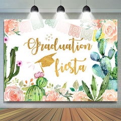 Lofaris Pink Floral And Cactus Gold Graduation Fiesta Backdrop