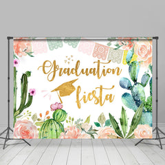 Lofaris Pink Floral And Cactus Gold Graduation Fiesta Backdrop