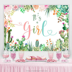 Lofaris Pink Floral And Cactus Its A Girl Baby Shower Backdrop