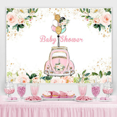 Lofaris Pink Floral And Car Baby Shower Backdrops For Girl