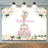 Load image into Gallery viewer, Lofaris Pink Floral And Car Baby Shower Backdrops For Girl