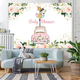 Load image into Gallery viewer, Lofaris Pink Floral And Car Baby Shower Backdrops For Girl