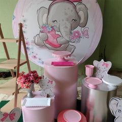Lofaris Pink Floral And Cute Animals Round Birthday Backdorp