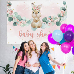 Lofaris Pink Floral And Cute Rabbit Girls Baby Shower Backdrop