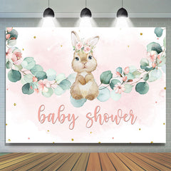 Lofaris Pink Floral And Cute Rabbit Girls Baby Shower Backdrop