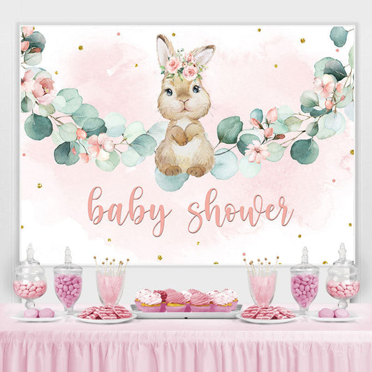 Lofaris Pink Floral And Cute Rabbit Girls Baby Shower Backdrop