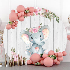 Lofaris Pink Floral And Elephant Round Baby Shower Backdrop