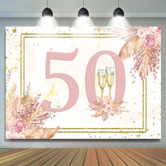 Lofaris Pink Floral And Glitter Happy 50Th Birthday Backdrop