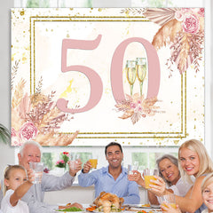 Lofaris Pink Floral And Glitter Happy 50Th Birthday Backdrop