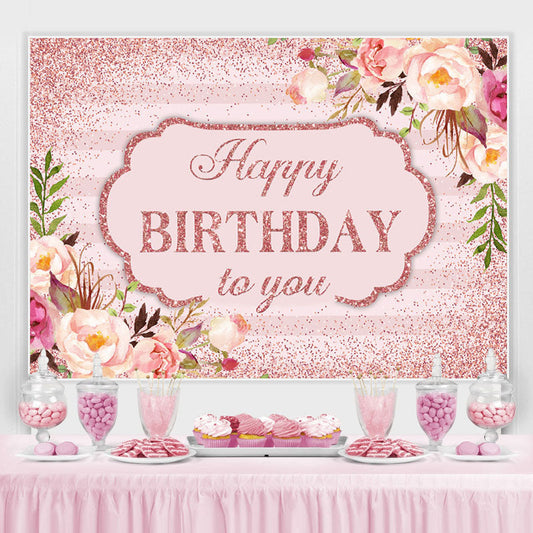 Lofaris Pink Floral and Glitter Happy Birthday to You Backdrop