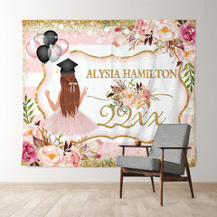 Lofaris Pink Floral And Gold Glitter Class Of 2022 Girls Backdrop