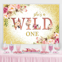 Lofaris Pink Floral And Gold Glitter Wild One Birthday Backdrop