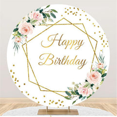 Lofaris Pink Floral And Gold Happy Birthday Round Backdrop