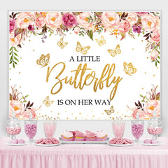 Lofaris Pink Floral and Golden Butterfly Baby Shower Backdrop