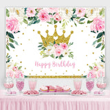 Load image into Gallery viewer, Lofaris Pink Floral and Golden Crown Happy Backdrop for Girl