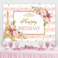 Lofaris Pink Floral And Golden Glitter Birthday Party Backdrop