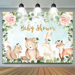 Lofaris Pink Floral And Green Leave Animal Baby Shower Backdrop