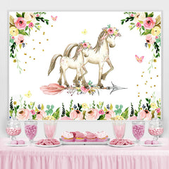 Lofaris Pink Floral And Horse Baby Shower Backdrop For Girl