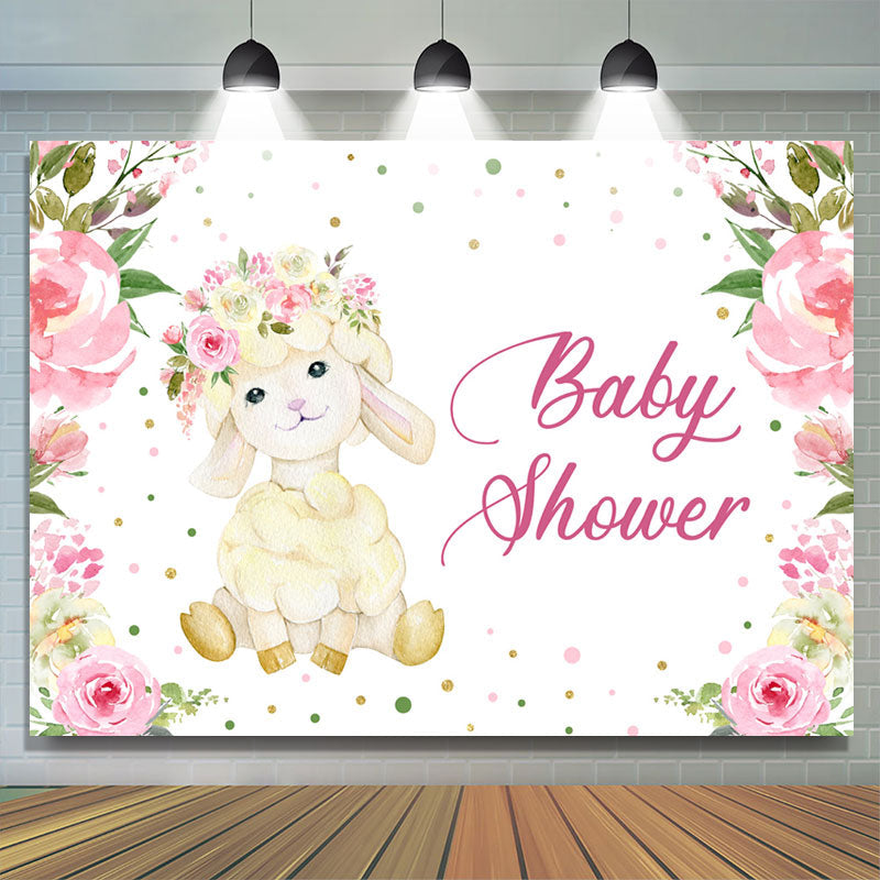 Lofaris Pink Floral And Little Alpaca Baby Shower Backdrop