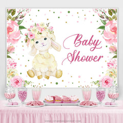 Lofaris Pink Floral And Little Alpaca Baby Shower Backdrop