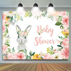Lofaris Pink Floral And Little Bunny Theme Baby Shower Backdrop