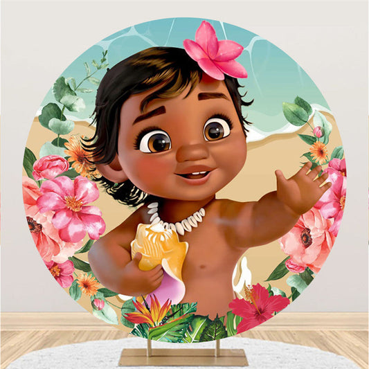 Lofaris Pink Floral And Little Girl Round Baby Shower Backdrop