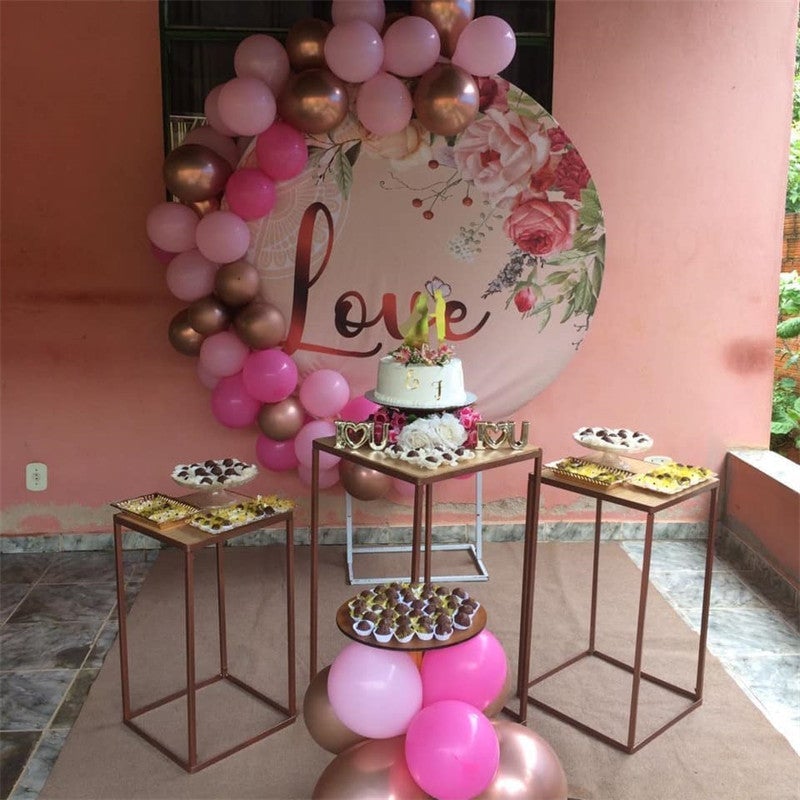 Lofaris Pink Floral And Love Round Wedding Decoration Backdrop