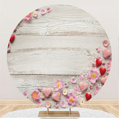 Lofaris Pink Floral And Love White Wooden Theme Round Backdrop