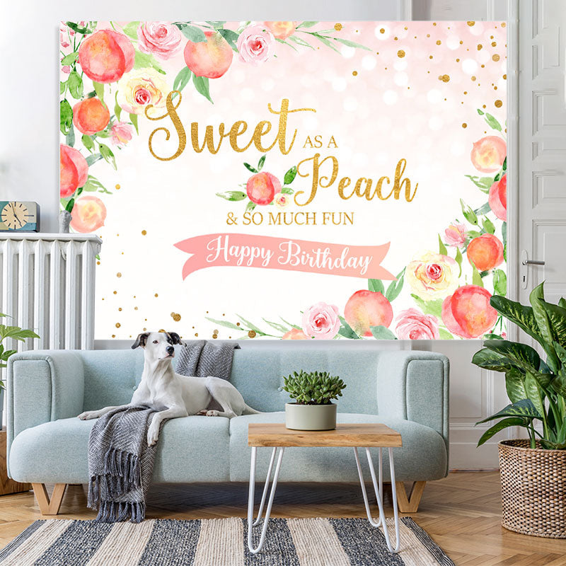 Lofaris Pink Floral And Peach Happy Birthday Backdrop For Kids