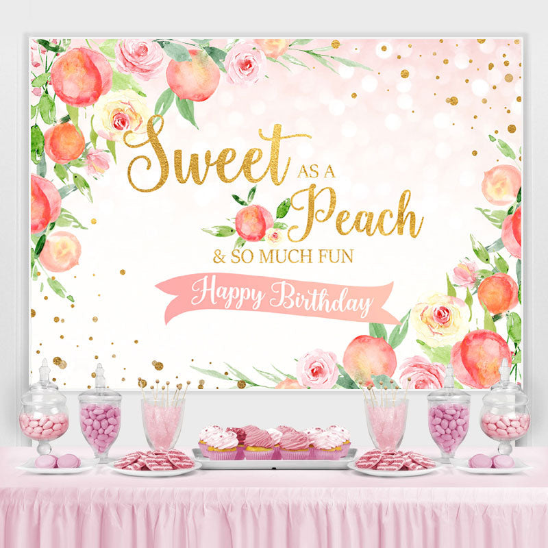Lofaris Pink Floral And Peach Happy Birthday Backdrop For Kids