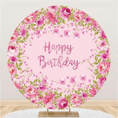 Lofaris Pink Floral And Custom Round Birthday Backdrop